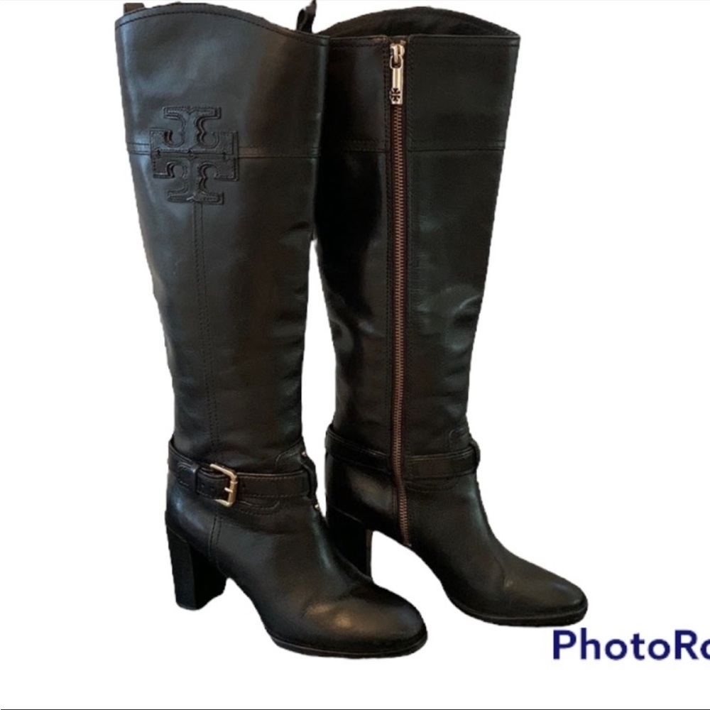 TORY BURCH Blaire Heeled Black Boots Zippered Closure Size 5 Good Condition